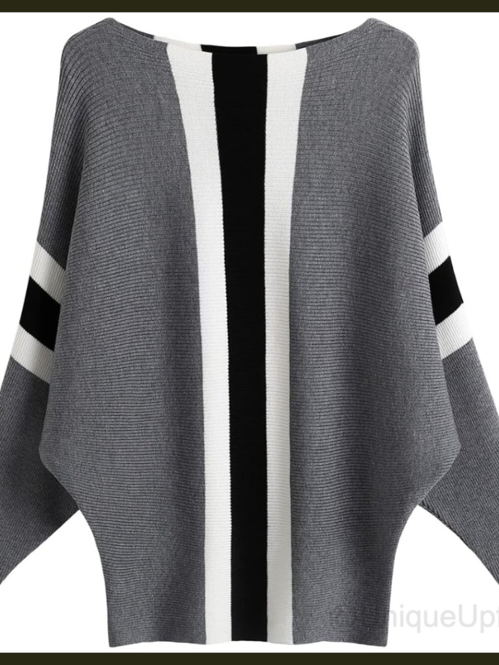 Oversized Ribbed Knit Boat Neck Batwing Sleeve Pullover Sweater